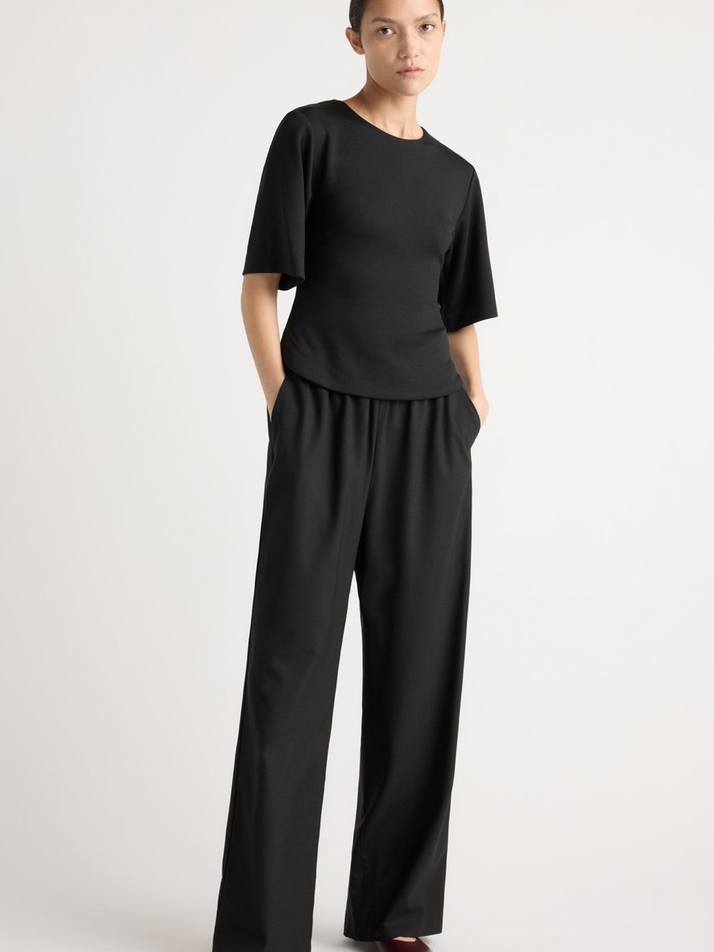 Modern Citizen Parmer Wool Blend Pants - Women’s Black Wide-Leg Pull-On Pants